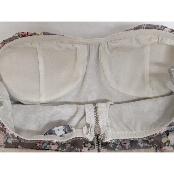 Vtg Delias Dress Strapless Floral Bustier Top Cream and Gray Juniors Medium Y2K - Picture 5 of 15